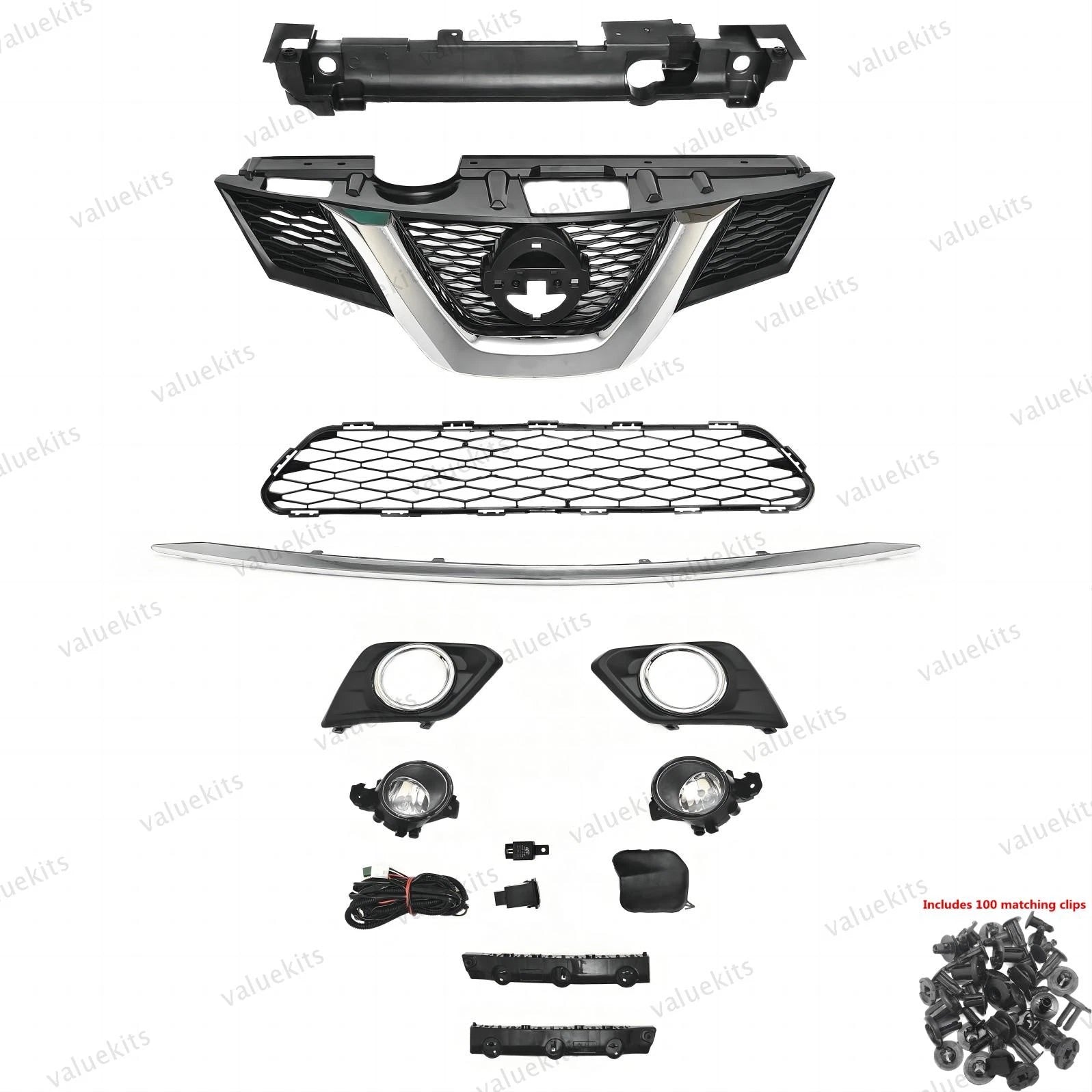 11PC For Rogue 2014-2016 Bumper Radiator Support Cover Grille Mesh Fog light Kit