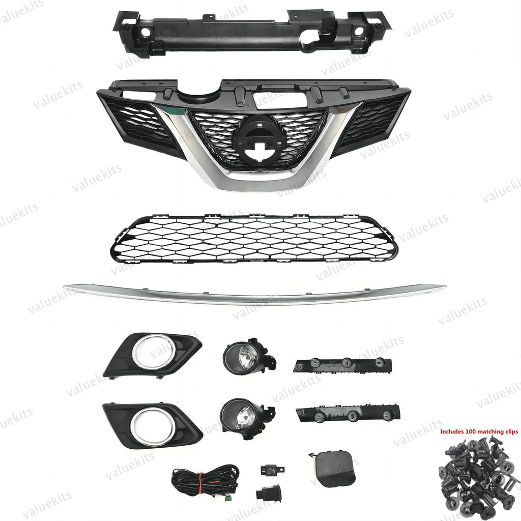 11PC For Rogue 2014-2016 Bumper Radiator Support Cover Grille Mesh Fog light Kit