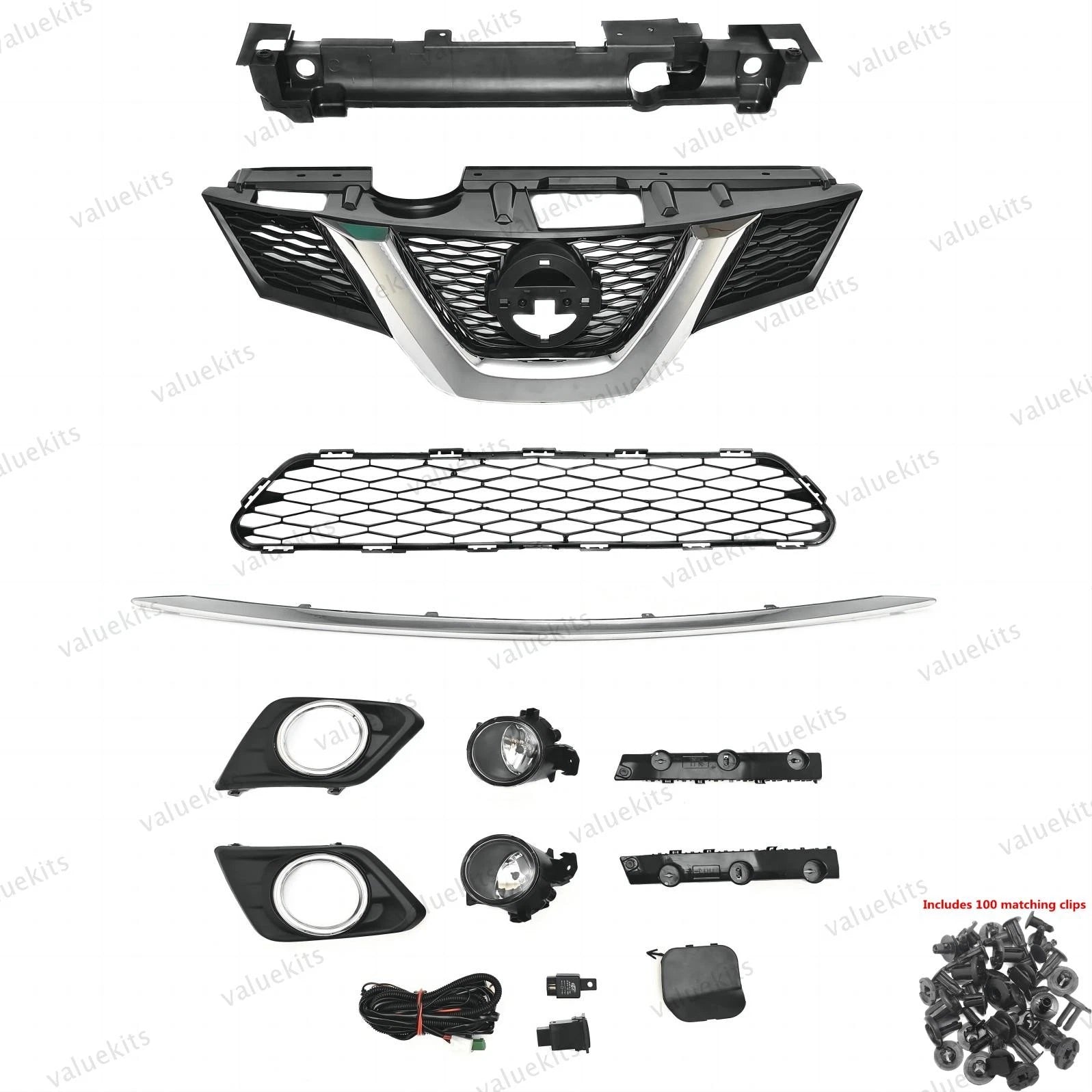 11PC For Rogue 2014-2016 Bumper Radiator Support Cover Grille Mesh Fog light Kit