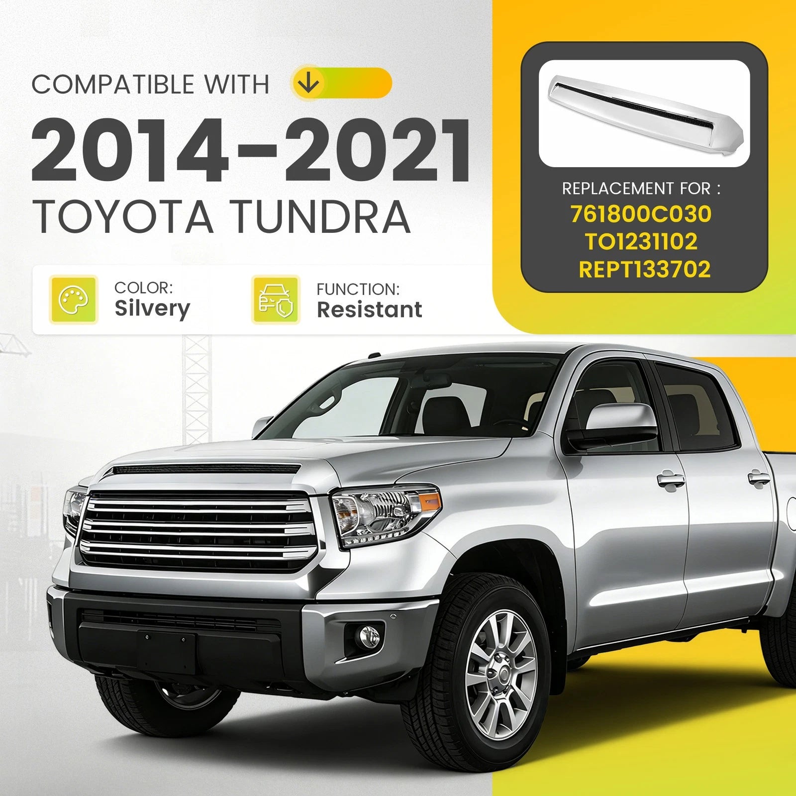 For Toyota Tundra 2014-2021 Chrome Front Upper Hood Bulge Molding Grille Trim
