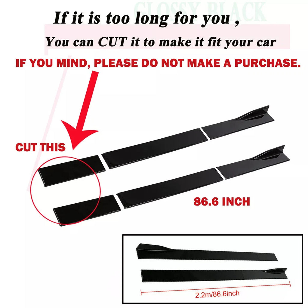 86" x 4" 6pcs Universal Black Side Skirt Extension Rocker Splitters Diffuser Lip