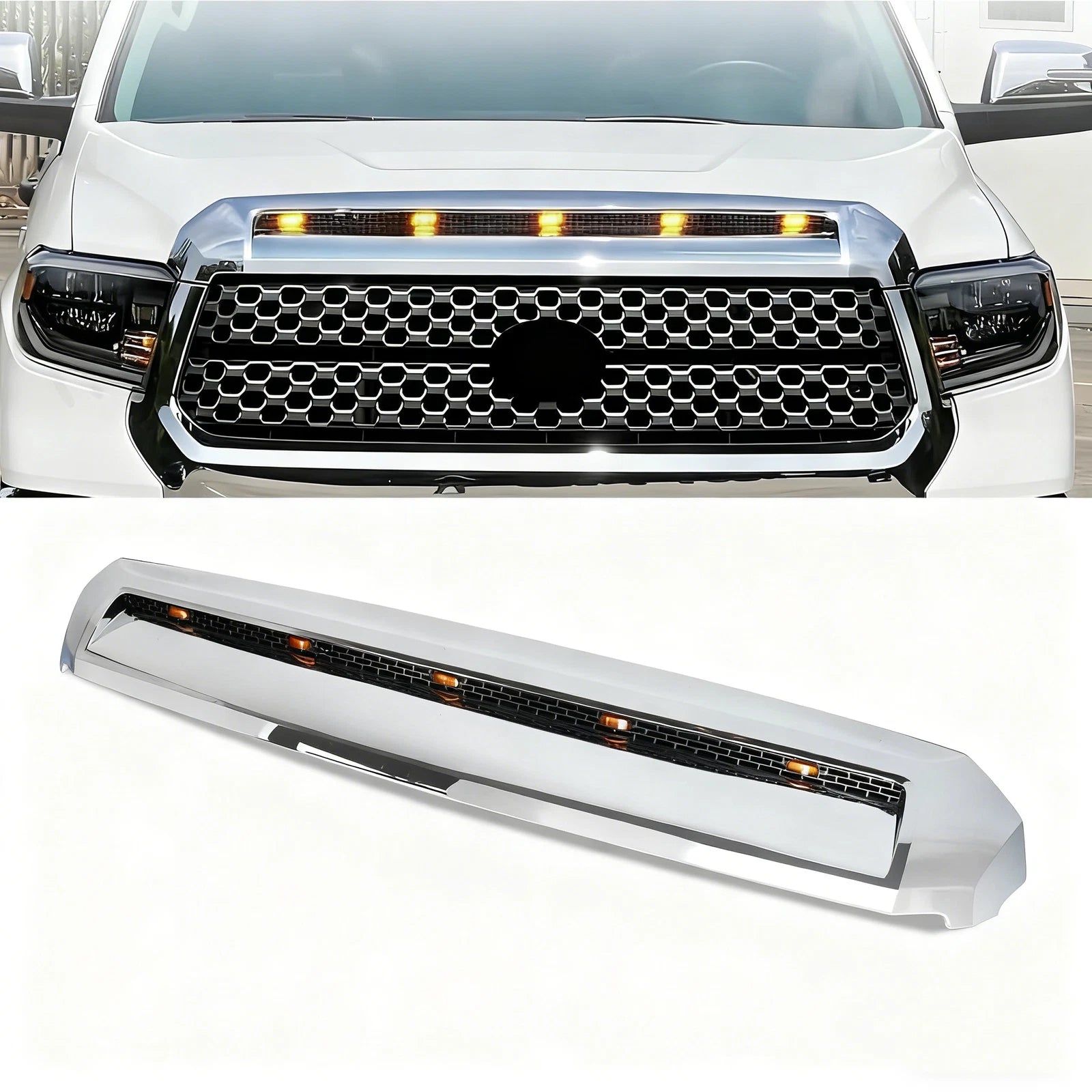 Front Upper Hood Bulge Molding Grille w/5 Lights For Toyota Tundra 2014-2021