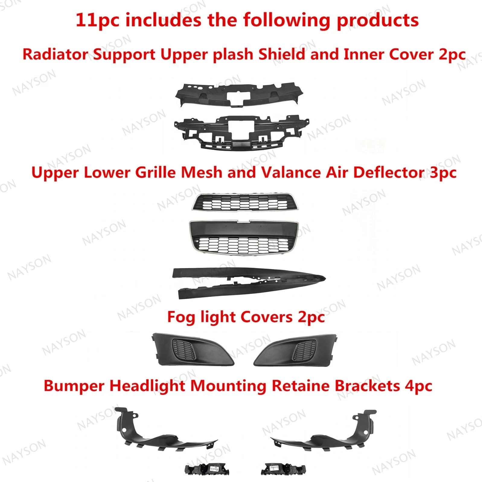 For Sonic 2012-2016 Grille/Bumper Grill/Radiator Support/Fog light Cover/Bracket